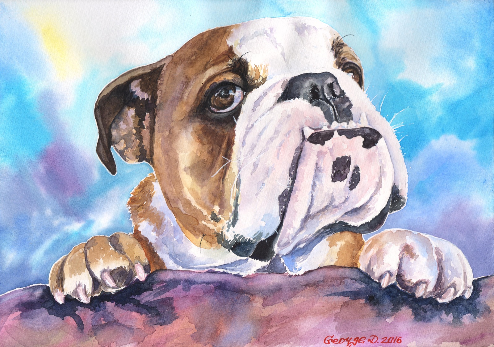 Hi all! My name is George. I wanted to introduce you to my works in watercolor) I hope they will cheer you up today :) - My, Oil painting, Watercolor, Animals, Milota, Dog, The Bears, a lion, Longpost