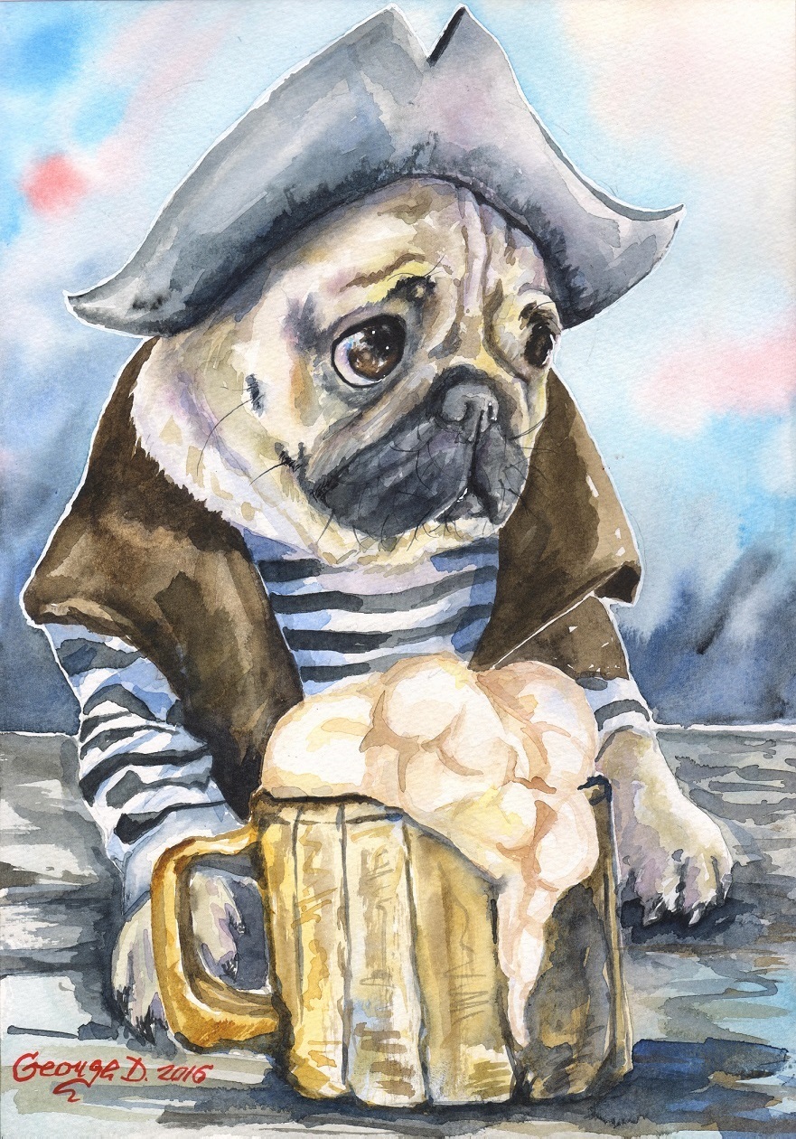 Hi all! My name is George. I wanted to introduce you to my works in watercolor) I hope they will cheer you up today :) - My, Oil painting, Watercolor, Animals, Milota, Dog, The Bears, a lion, Longpost