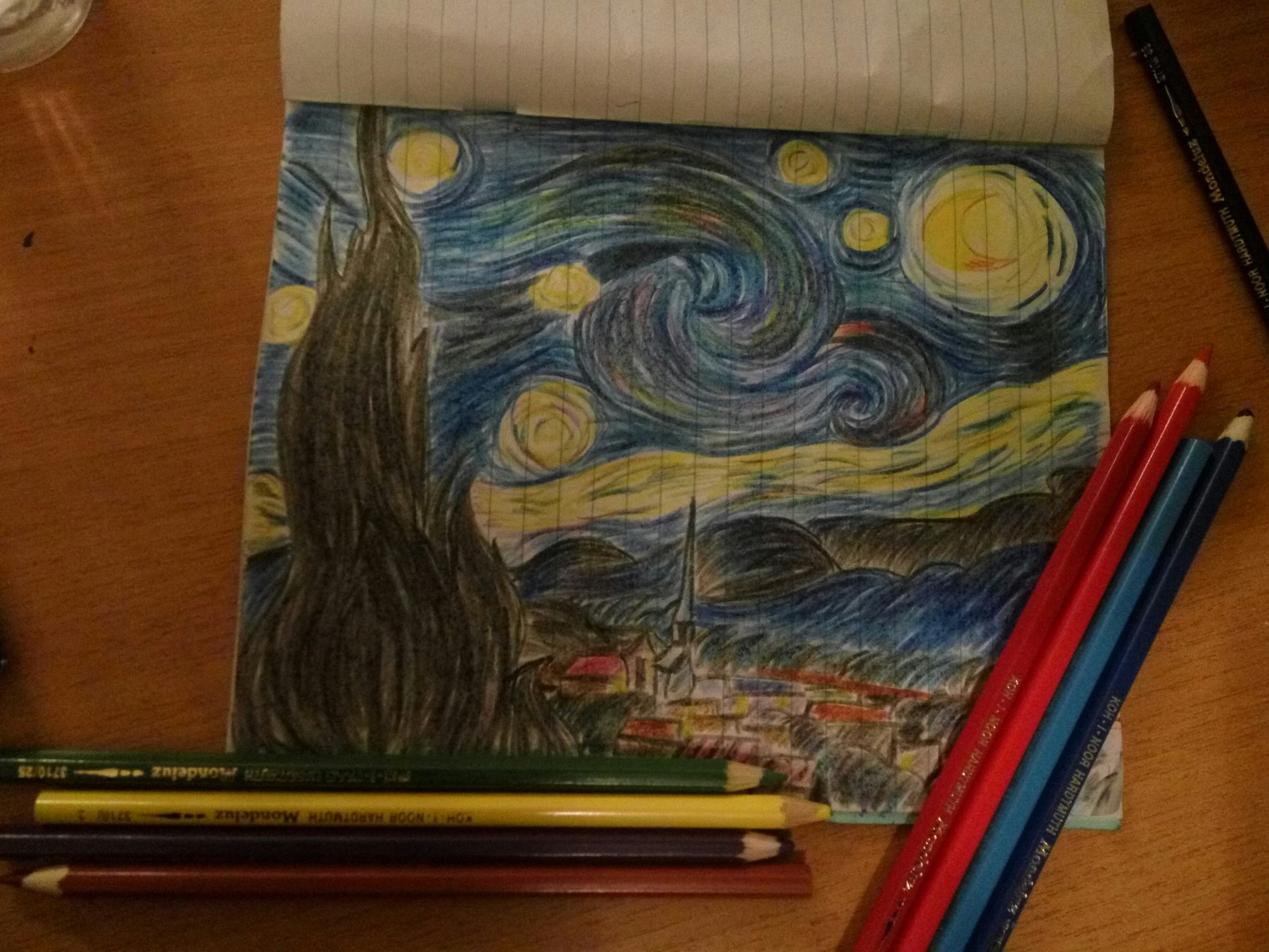 When it’s too boring for a couple, then the desire to create wakes up in you) - My, My, Drawing, Couples, Boredom, University, van Gogh, , Van Gogh's Starry Night