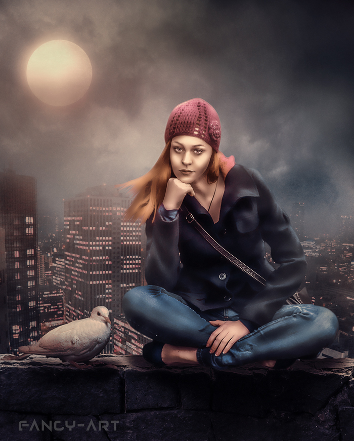 Full moon. - My, Photoshop, Art, Collage, Photomanipulation, 