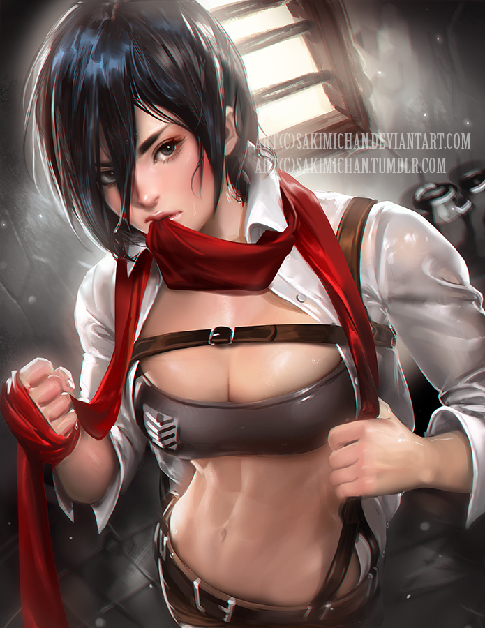 Mikasa - NSFW, Аниме, Anime Art, Атака Титанов, Mikasa Ackerman, Длиннопост