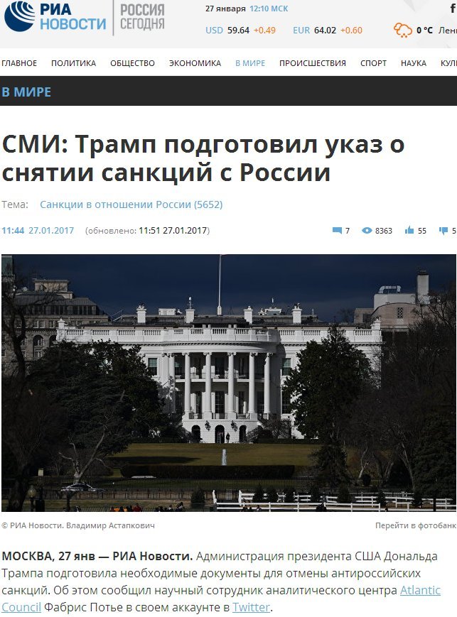 It's only been a week since the inauguration. - Russia, , Sanctions, Politics, Screenshot, news