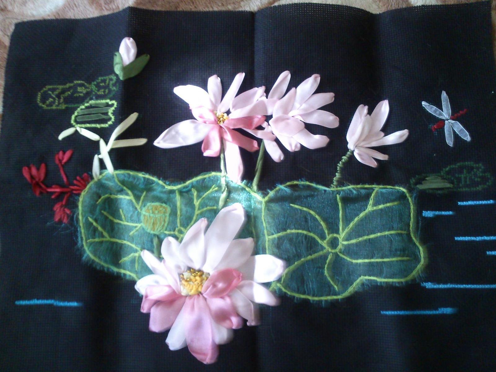 Ribbon embroidery Lilies. First job and first experience - Needlework, Embroidery with ribbons