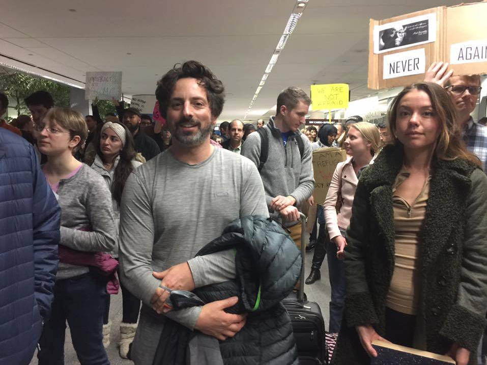 Sergey Brin: I'm here because I'm a refugee. - Donald Trump, Politics, Sergey Brin, USA, Protest, The airport, Refugees