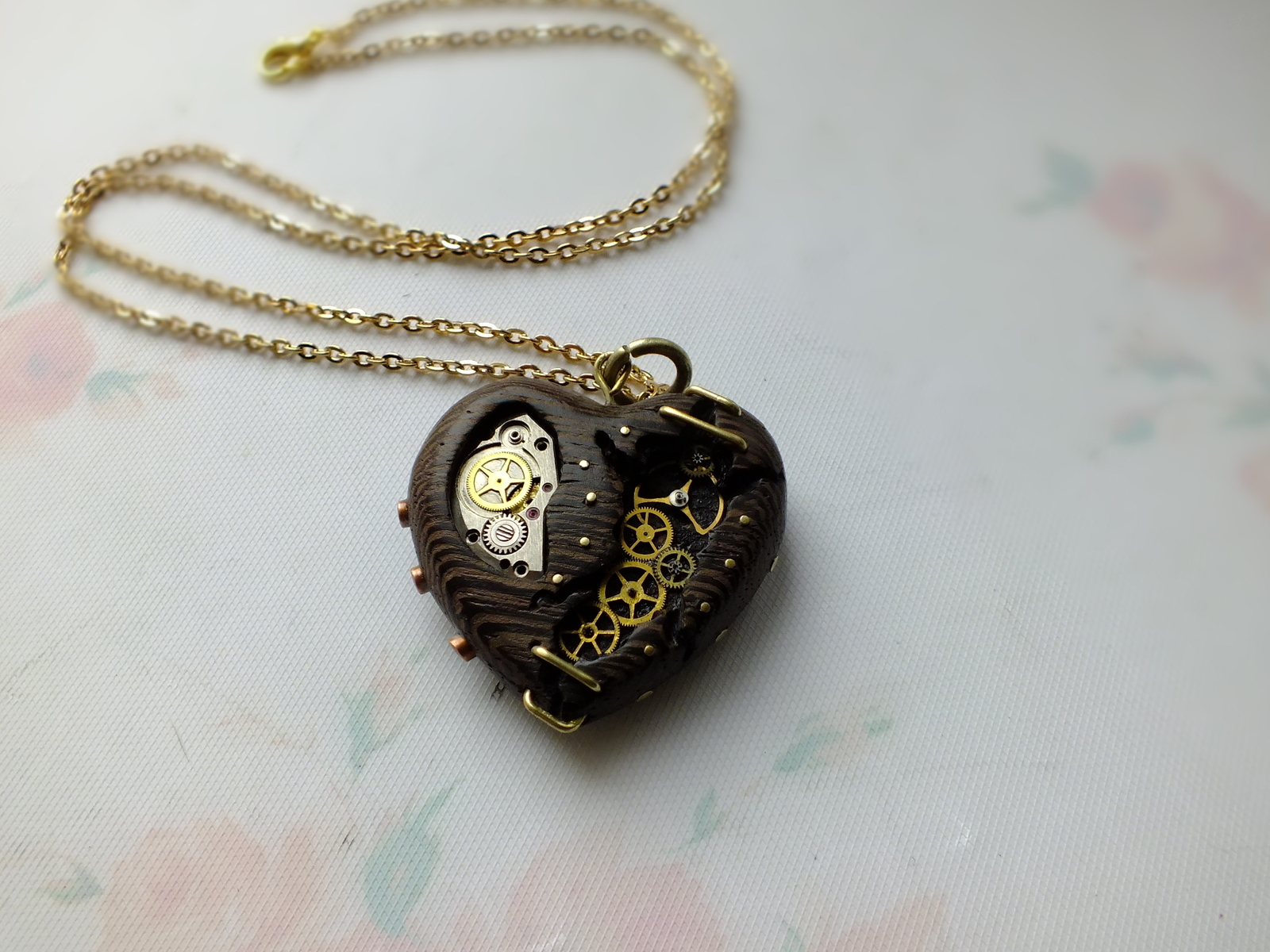 My new wenge wood pendant in steampunk style - My, Suspension, Steampunk, Pendant, Heart, With your own hands, , Wood ornaments, Longpost