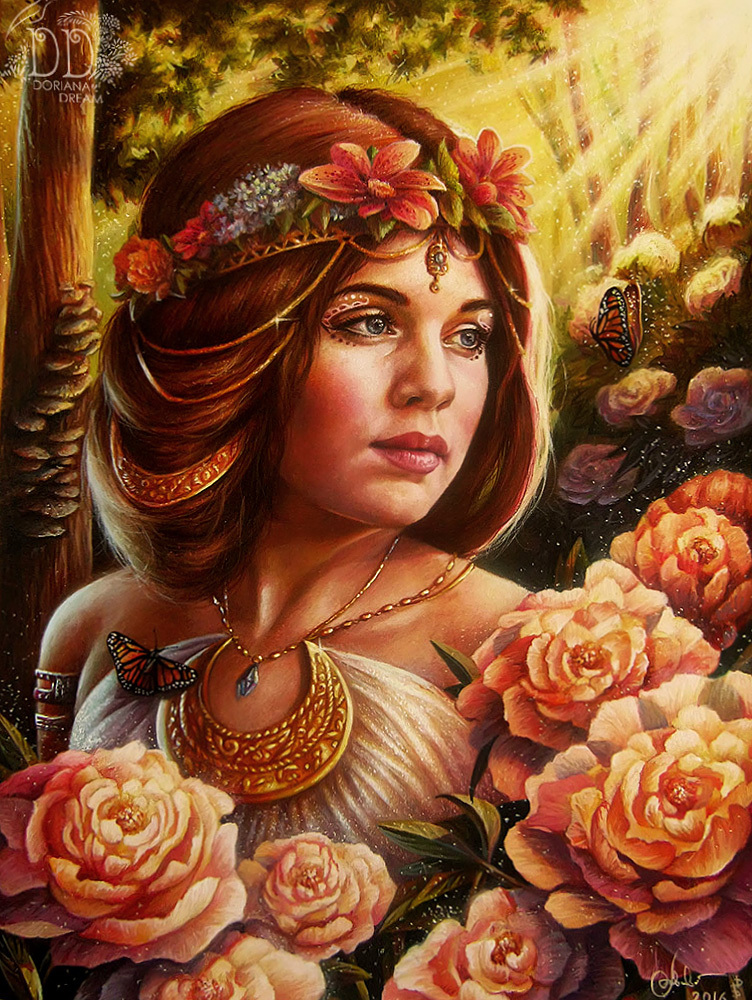 In the Garden of Eden (colored pencils, graphics) - My, Colour pencils, Graphics, Art, Portrait, Garden, Girls, Peonies, Art, Longpost