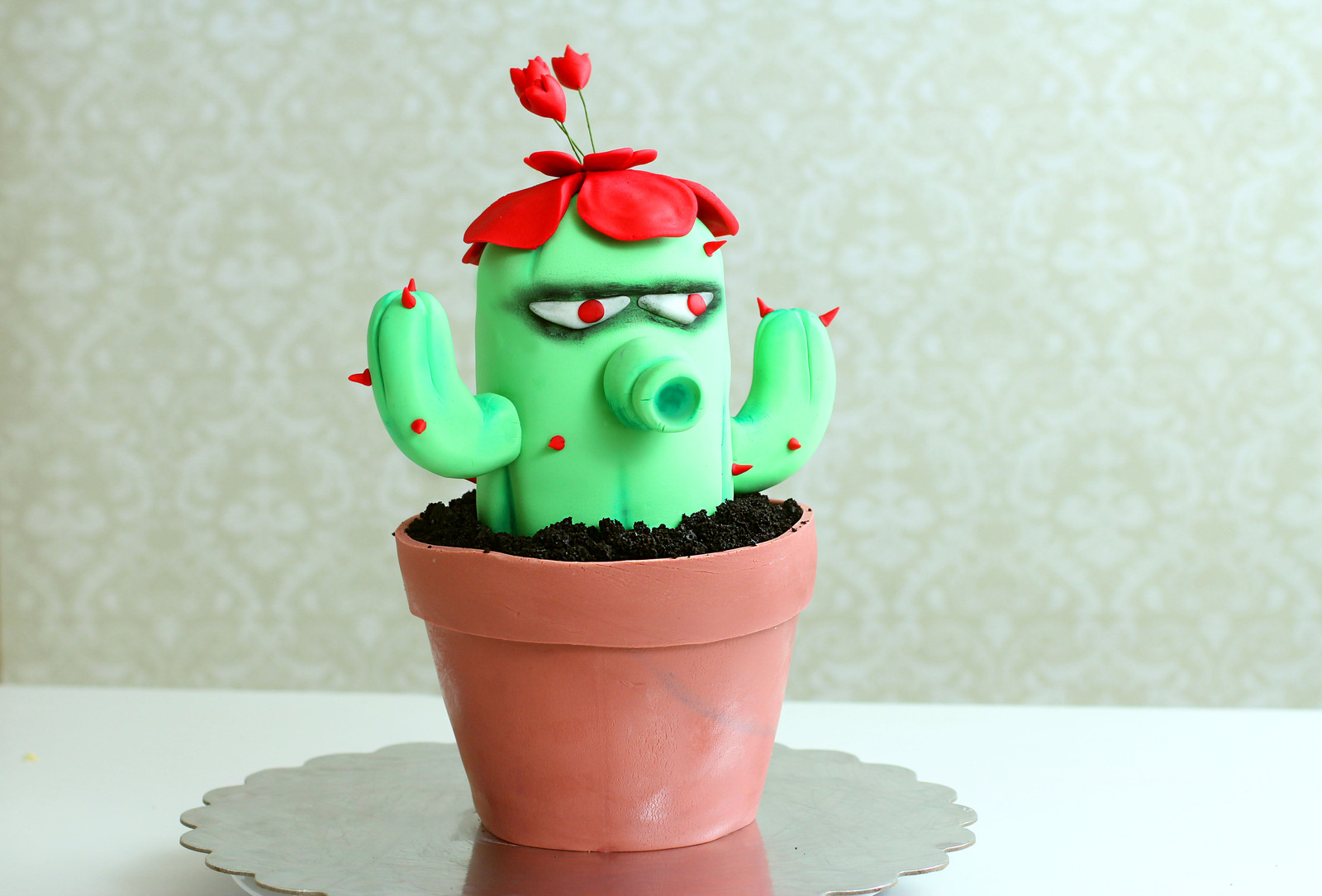 Plants vs Zombies two-tier Cactus Cake in a pot. - My, , Plants vs Zombies, Cake, Cooking, Recipe, Yummy, Food, Longpost