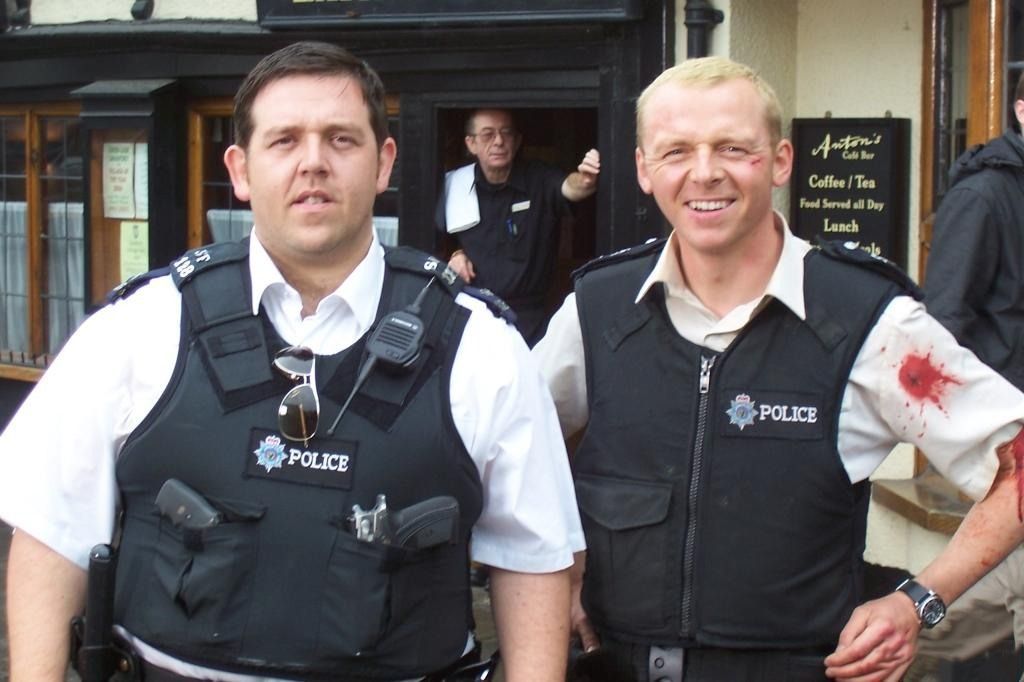 Behind the scenes of the film Sort of tough cops - Movies, Behind the scenes, Kind of cool leggings, Simon Pegg, Nick Frost, Edgar Wright, Longpost