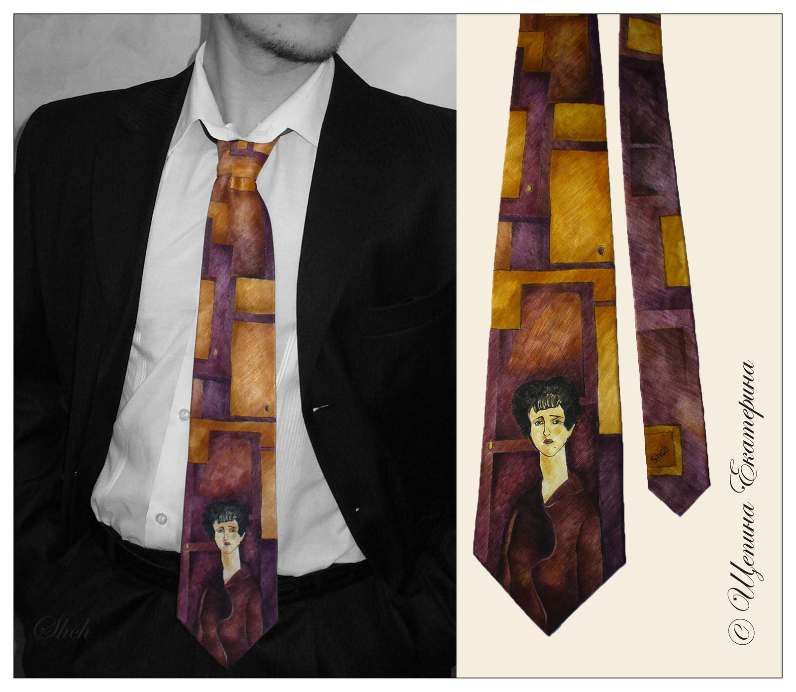 Silk ties with author's painting - My, Tie, Painting, Longpost