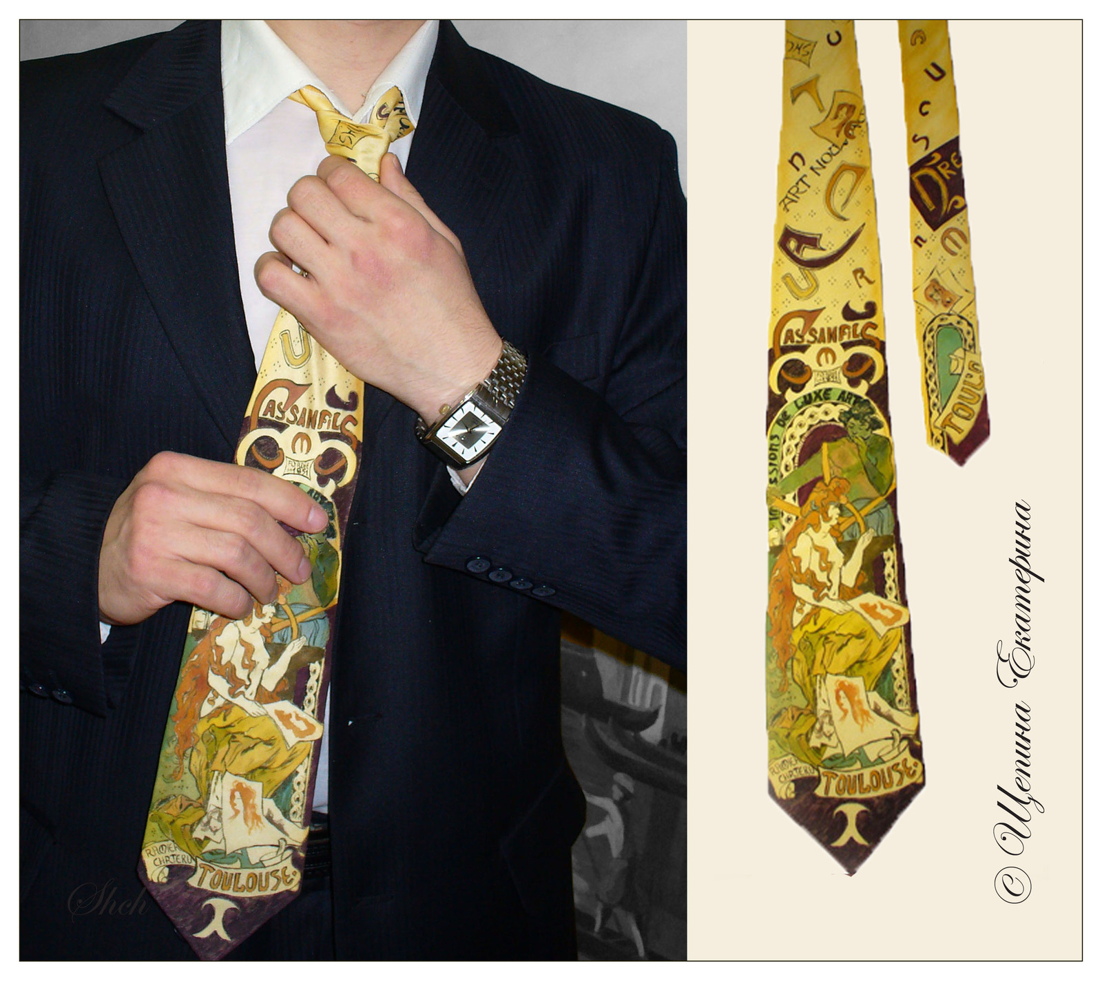 Silk ties with author's painting - My, Tie, Painting, Longpost