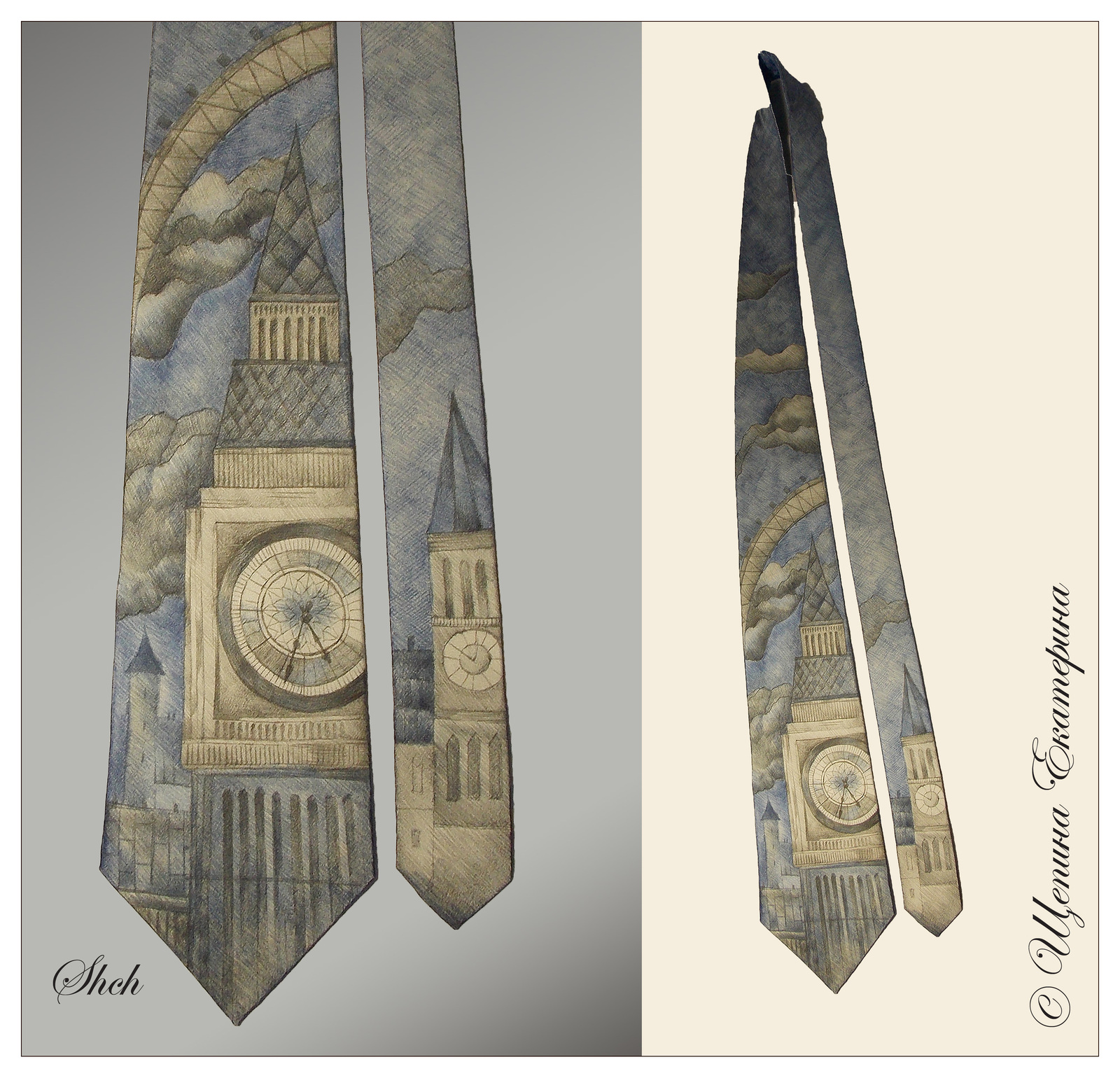 Silk ties with author's painting - My, Tie, Painting, Longpost