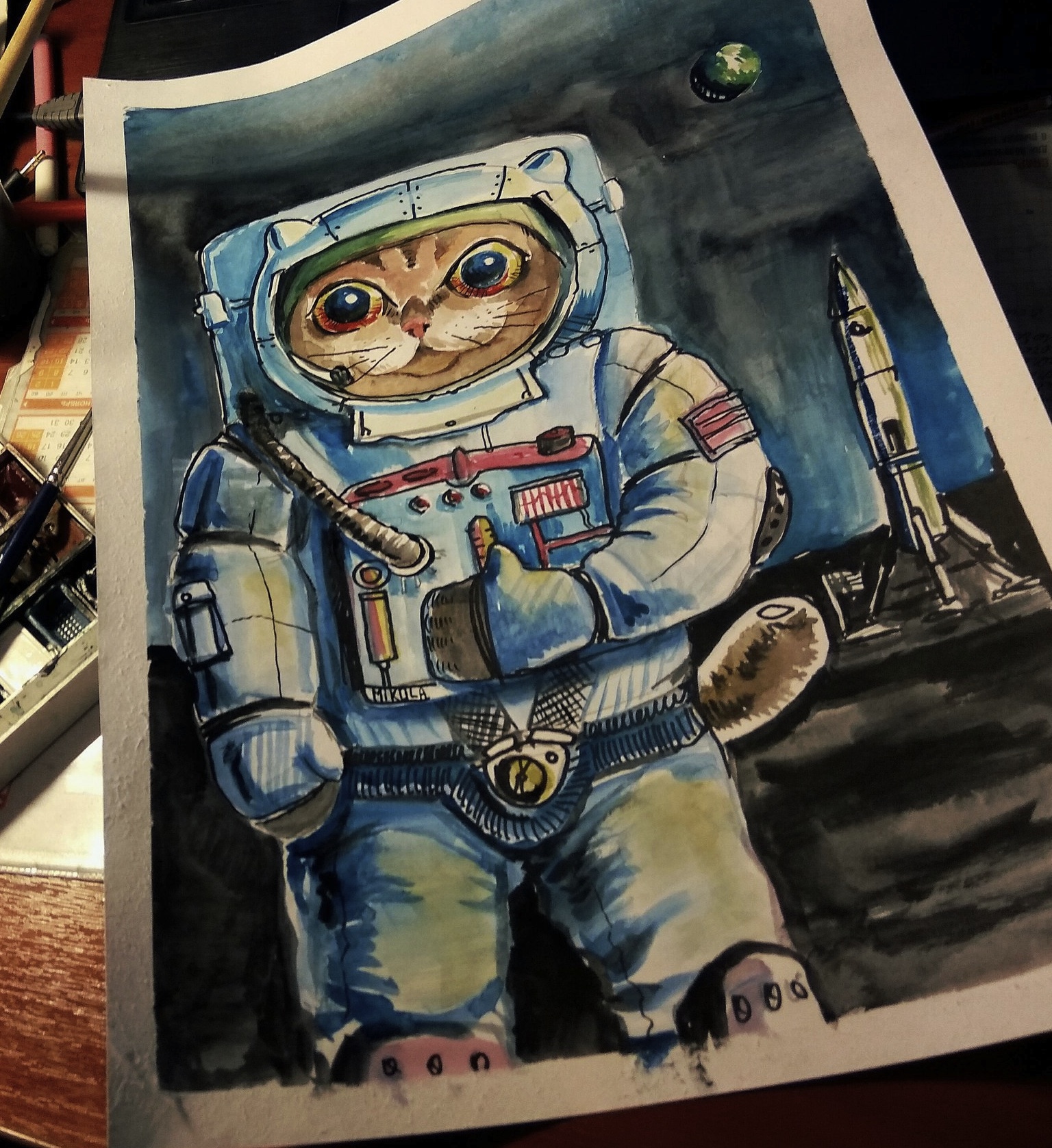 catonaut - My, cat, Космонавты, Drawing, Mikolart