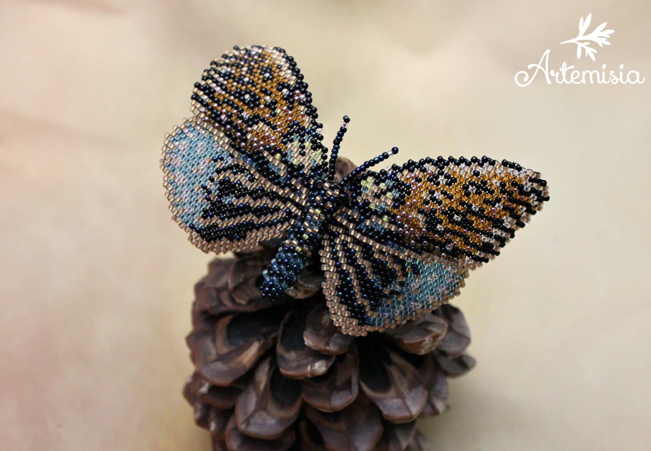 Butterfly brooch Erasmia. - My, My, Longpost, Butterfly, Brooch, Beads, Beading, Presents, Needlework