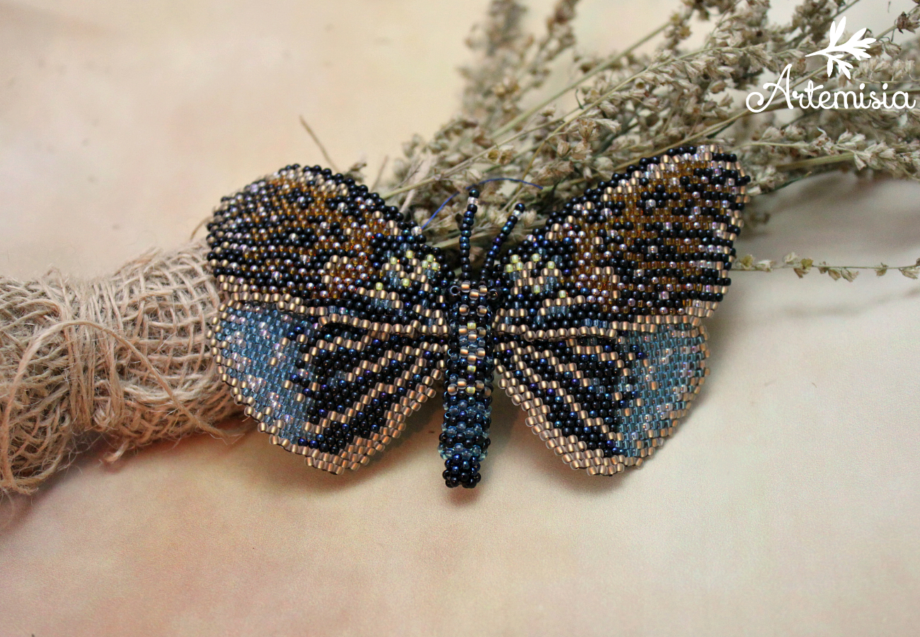 Butterfly brooch Erasmia. - My, My, Longpost, Butterfly, Brooch, Beads, Beading, Presents, Needlework