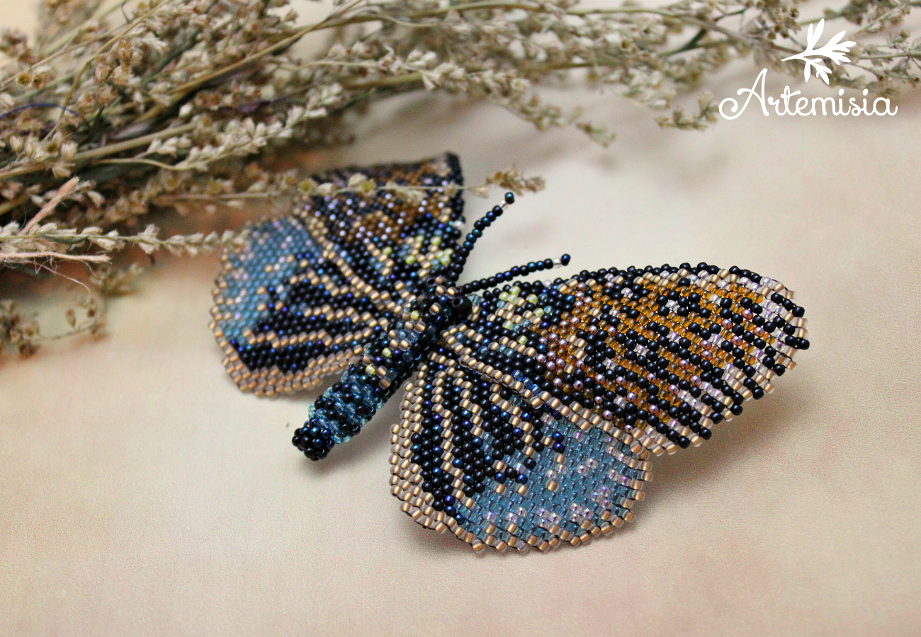 Butterfly brooch Erasmia. - My, My, Longpost, Butterfly, Brooch, Beads, Beading, Presents, Needlework