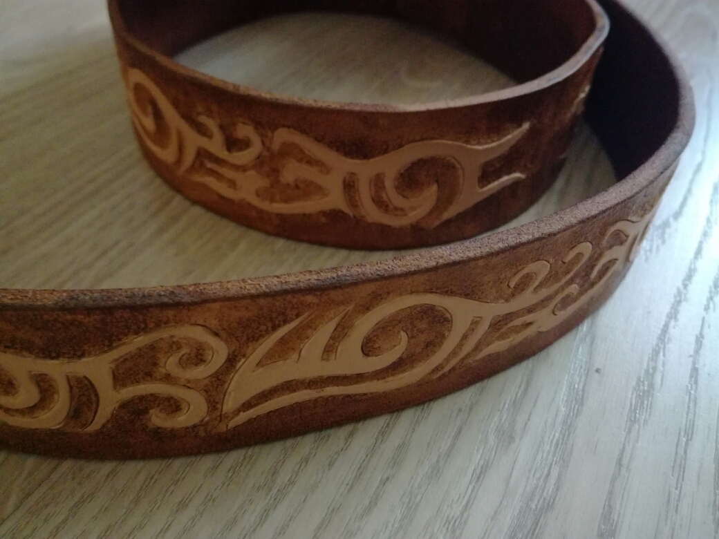 Embossed belt. - My, Embossing, Embossing on leather, Belt, Strap and leather, Handmade, Presents, Leather products, The Dragon, Longpost