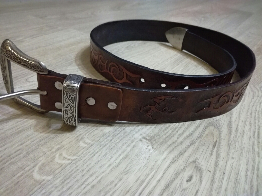 Embossed belt. - My, Embossing, Embossing on leather, Belt, Strap and leather, Handmade, Presents, Leather products, The Dragon, Longpost