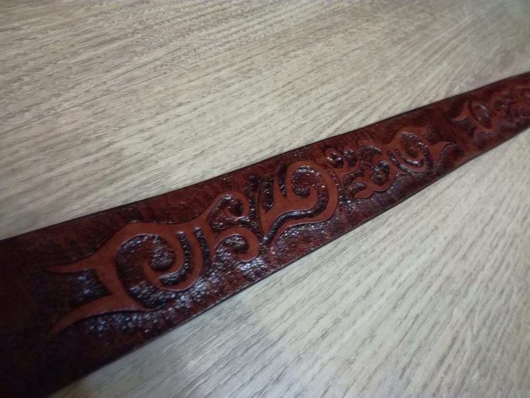 Embossed belt. - My, Embossing, Embossing on leather, Belt, Strap and leather, Handmade, Presents, Leather products, The Dragon, Longpost