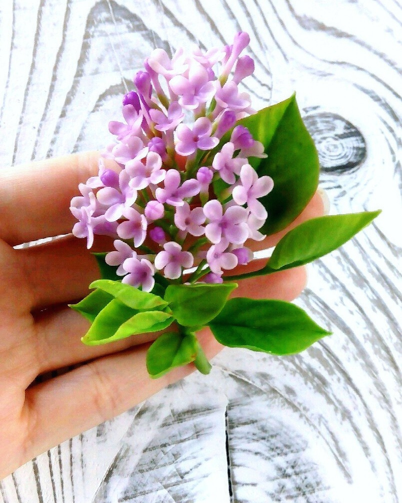 A sprig of lilac from cold porcelain. - My, Polymer clay, Cold porcelain, Needlework, Handmade, Spring, March 8, Decoration, Longpost