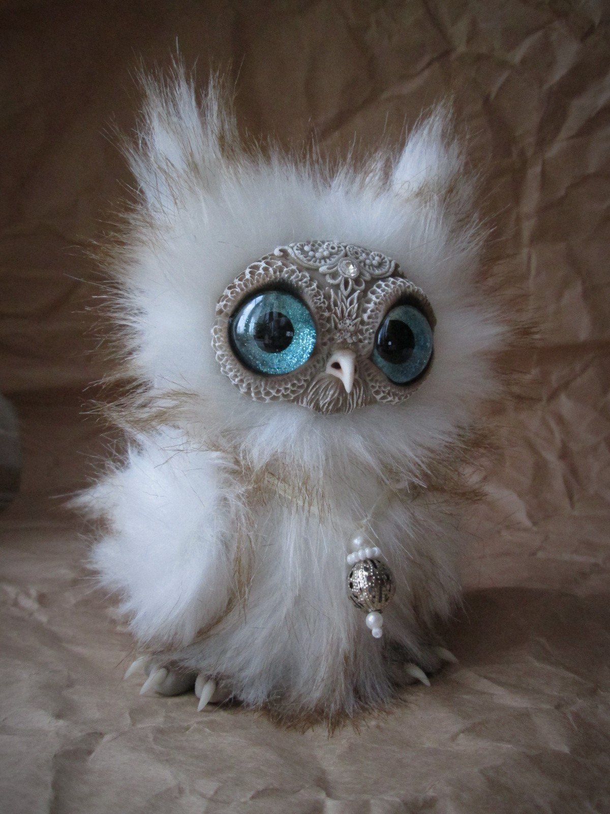 A snowy owl with mysterious sky-colored eyes! - My, Owl, Author's toy, , Eyes, , Longpost