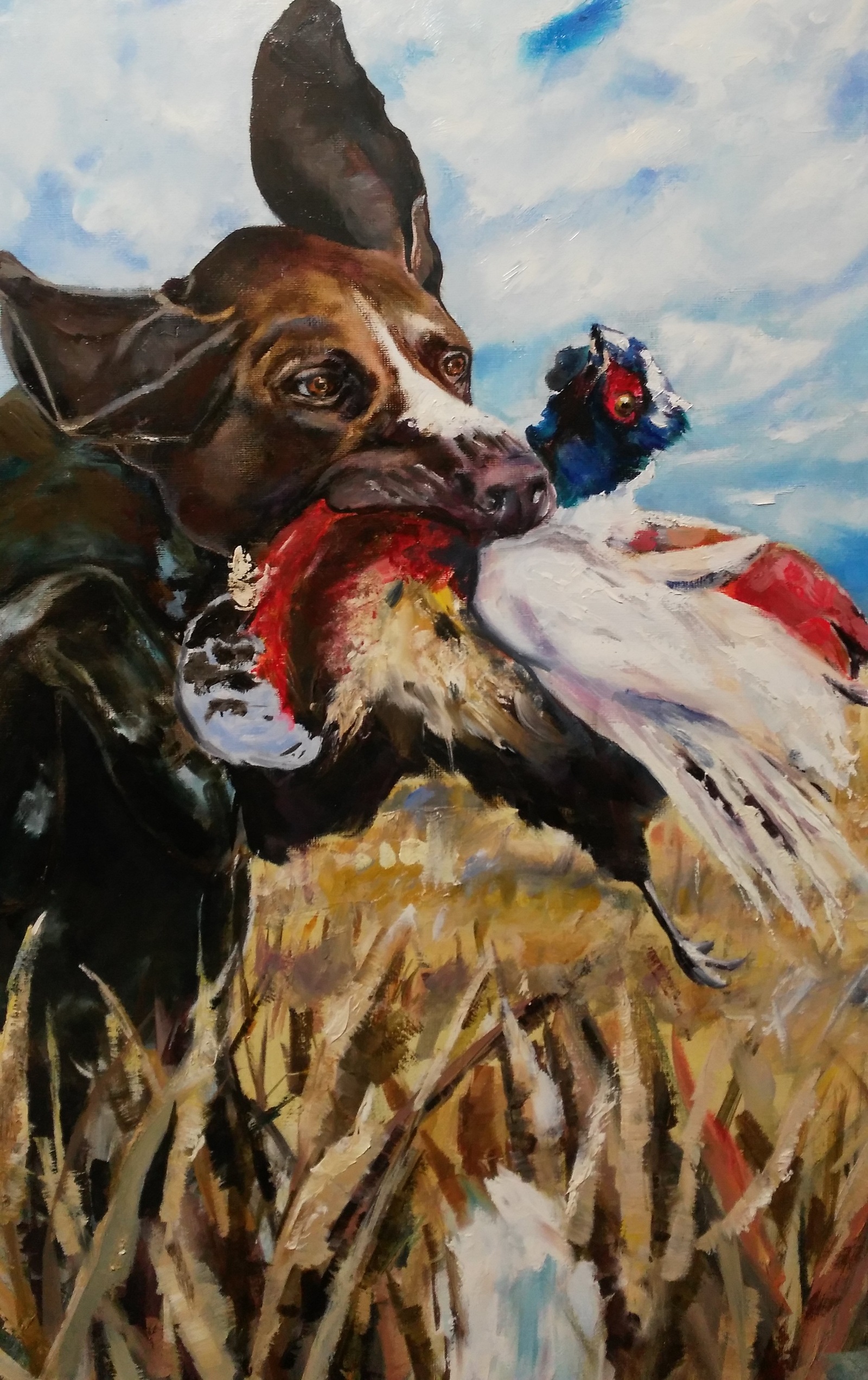 Painting on the theme of hunting and animalism :) - Oil painting, Hunting, Dog, Wolf, Winter, Painting, Longpost