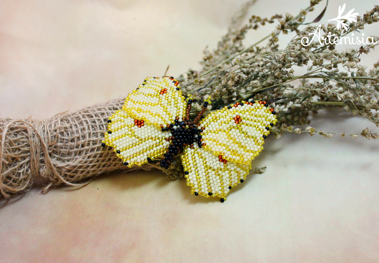 Brooch Butterfly Lemongrass. - My, My, Longpost, Beads, Butterfly, Brooch, Presents, Needlework