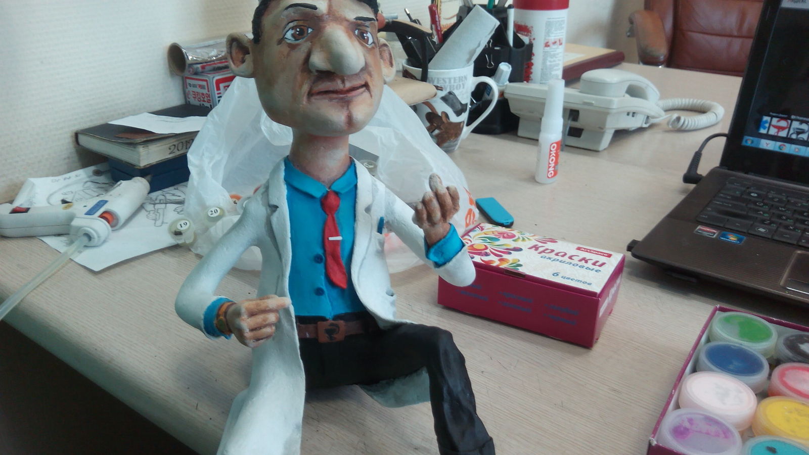 ENT surgeon. - My, Text, The medicine, Papier mache, Doctors, Longpost, Presents