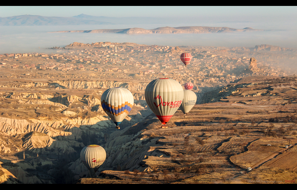 Balloons. - My, The photo, Morning, dawn, The mountains, Sky, Fog, Cappadocia, Turkey