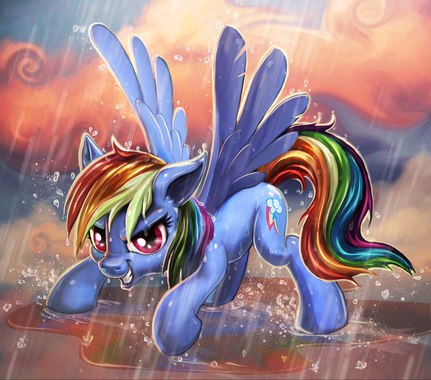 And here Dasha is standing in the rain, and then she will lie in bed with a temperature. - My little pony, Rainbow dash