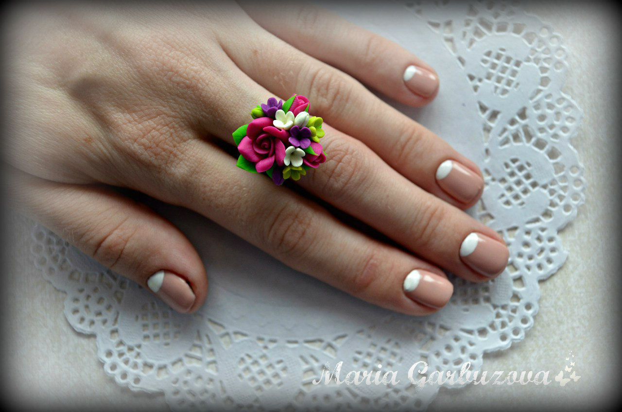 Rings with miniature flowers handmade from cold porcelain - My, Miniature, Polymer floristry, Polymer clay, Ring, Longpost