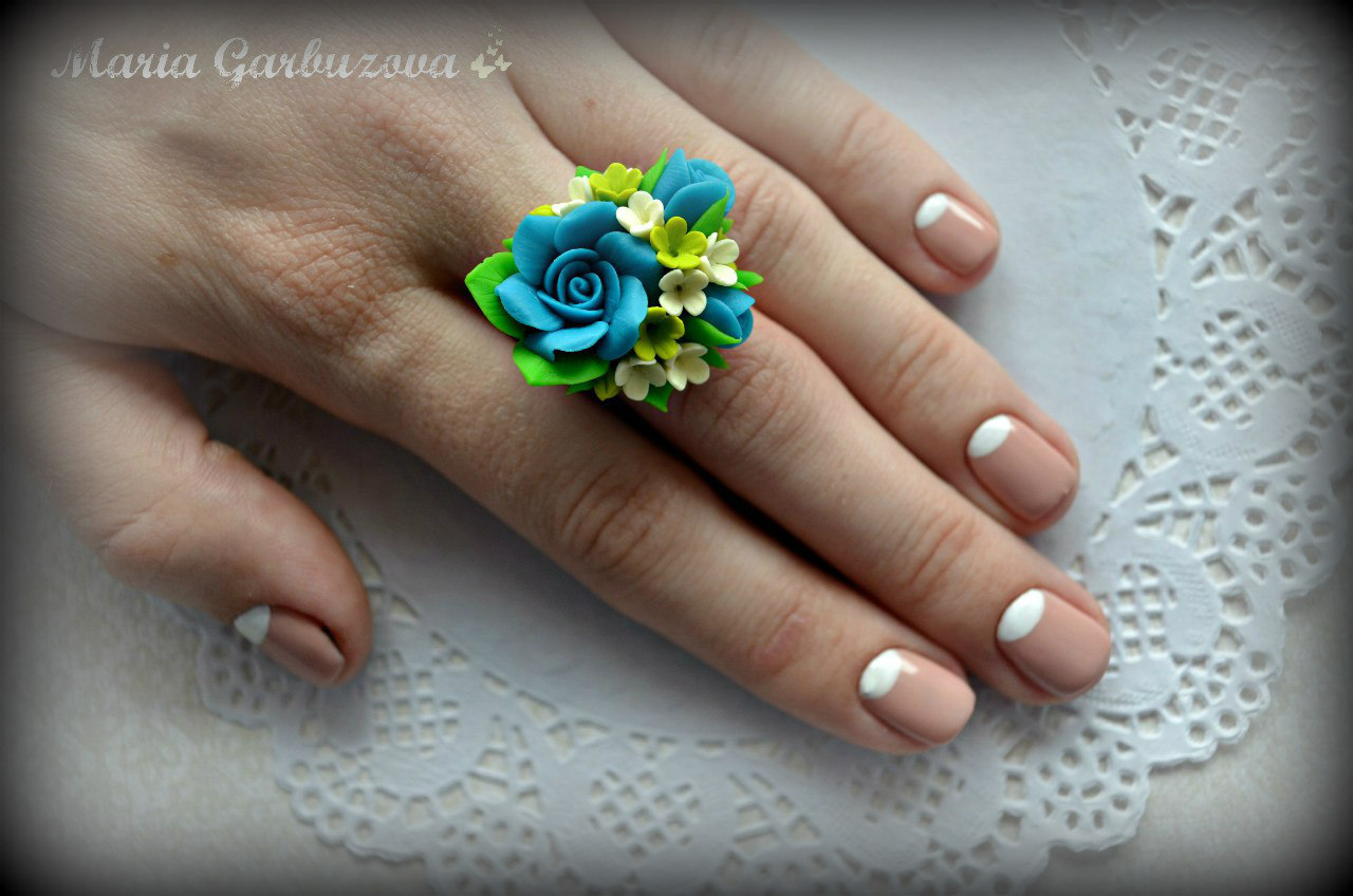 Rings with miniature flowers handmade from cold porcelain - My, Miniature, Polymer floristry, Polymer clay, Ring, Longpost