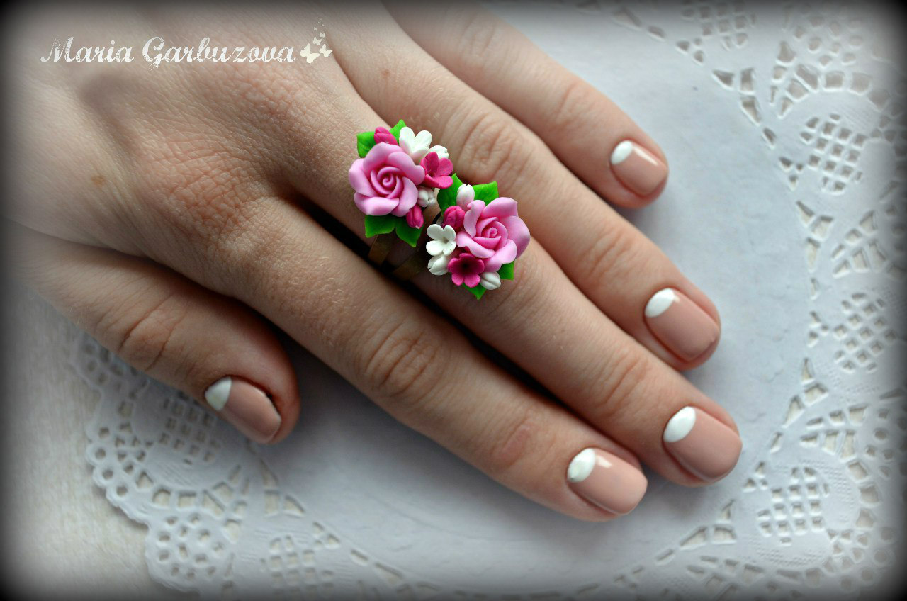 Rings with miniature flowers handmade from cold porcelain - My, Miniature, Polymer floristry, Polymer clay, Ring, Longpost