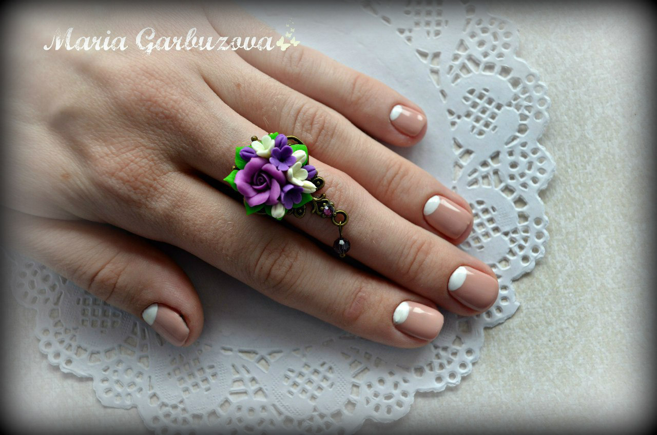 Rings with miniature flowers handmade from cold porcelain - My, Miniature, Polymer floristry, Polymer clay, Ring, Longpost