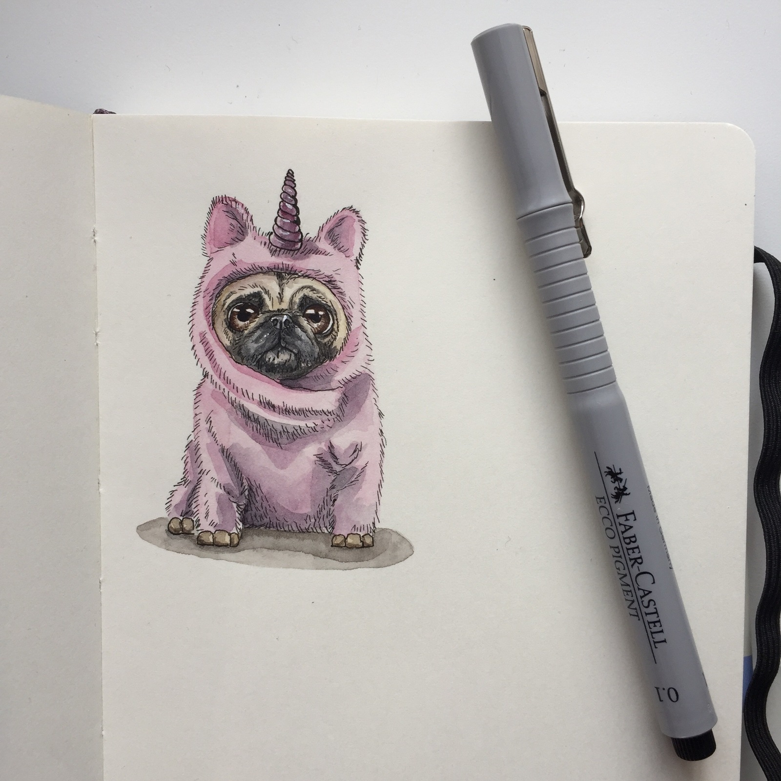 Pugs in costume - My, Pug, Drawing, Watercolor, Longpost