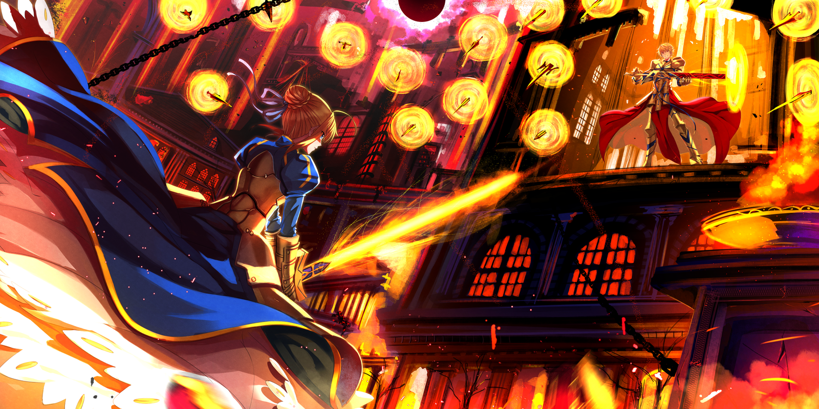 Servant Battle - Art, Anime art, Type-Moon, Fate, Fate-stay night, Gilgamesh, Artoria pendragon