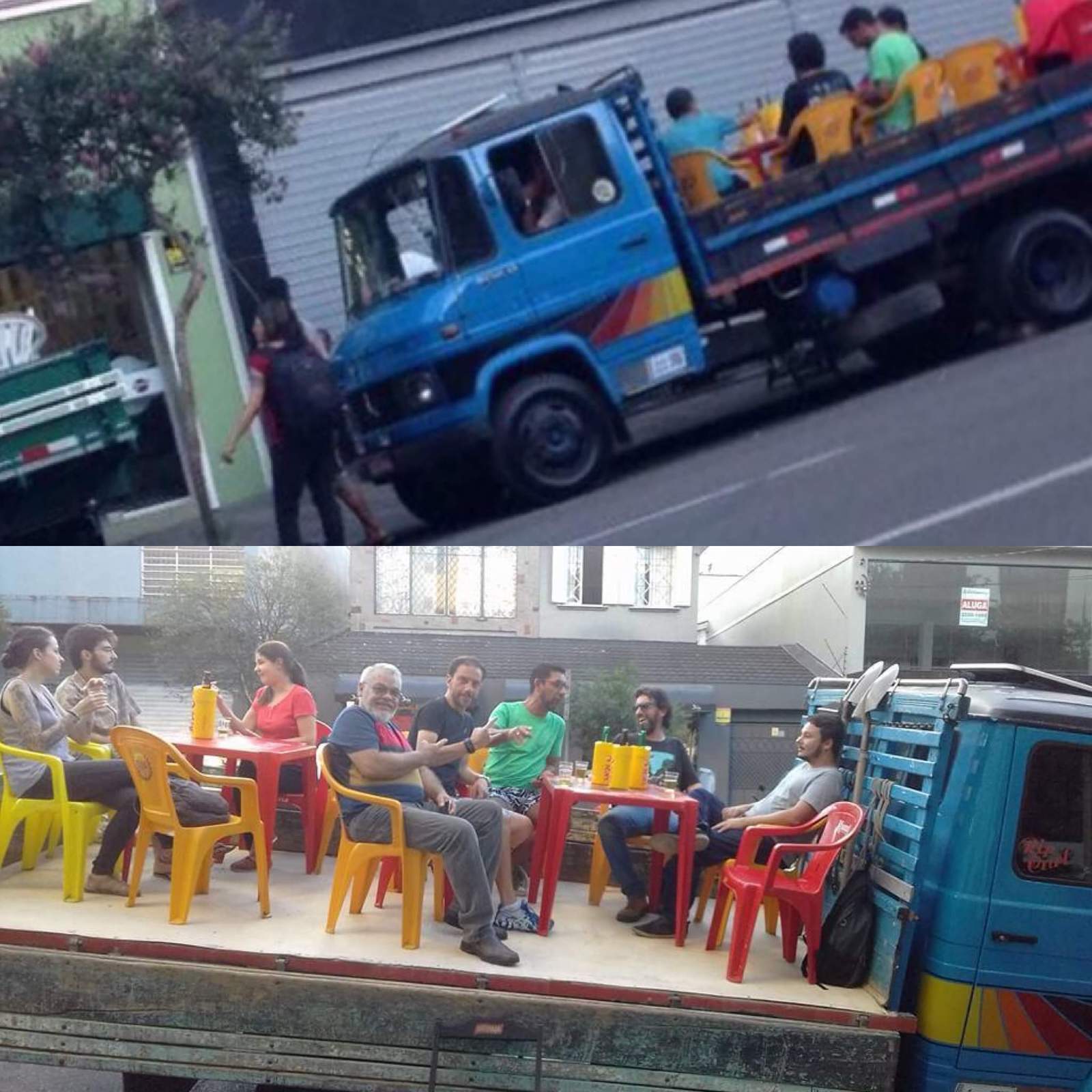 In Brazil, bar owners have been banned from placing tables on the sidewalk. - Table, Bar, Truck, Brazil