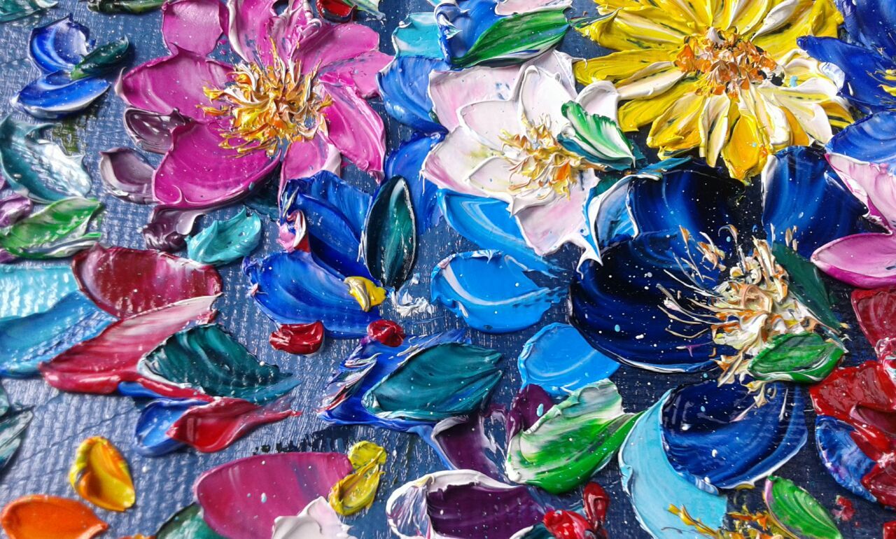 My palette knife painting - My, Oil painting, Flowers, Multicolor, , Painting, Palette knife, Positive