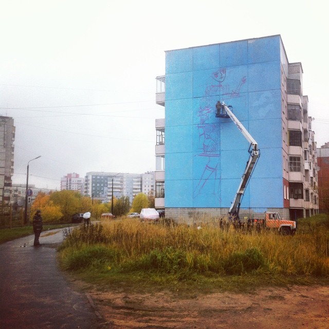 How we painted the facade in Severodvinsk. - My, Graffiti, Painting, Mural, Art, Facade, Severodvinsk, Video, Longpost