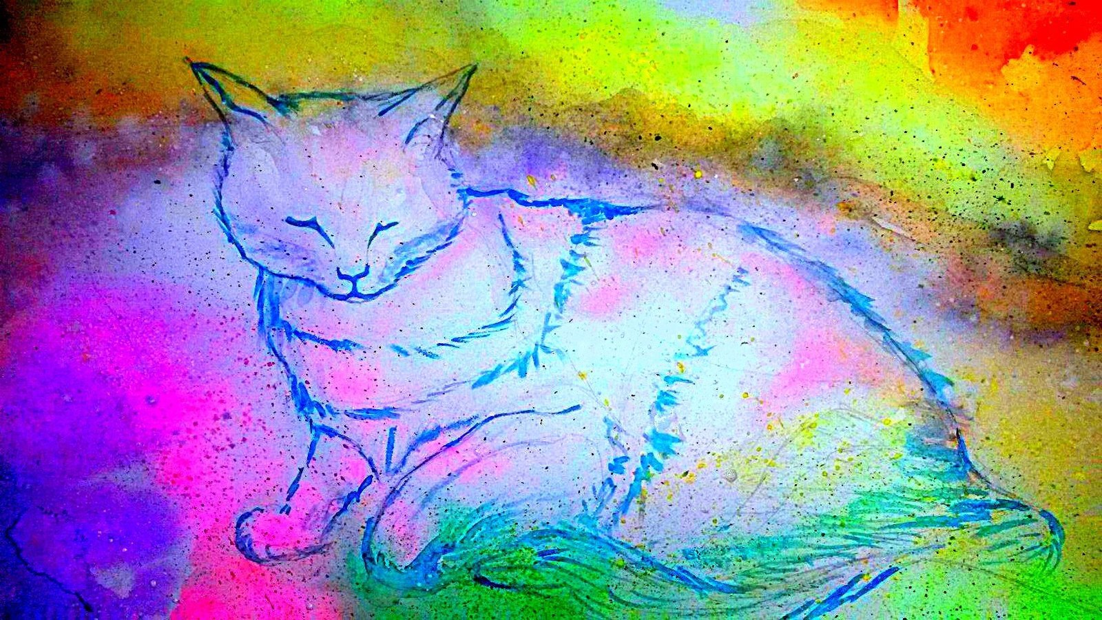 ~~~~My strange cats~~~~ - My, cat, Art, Drawing, , Watercolor, Gouache, Sketch, Space, Longpost