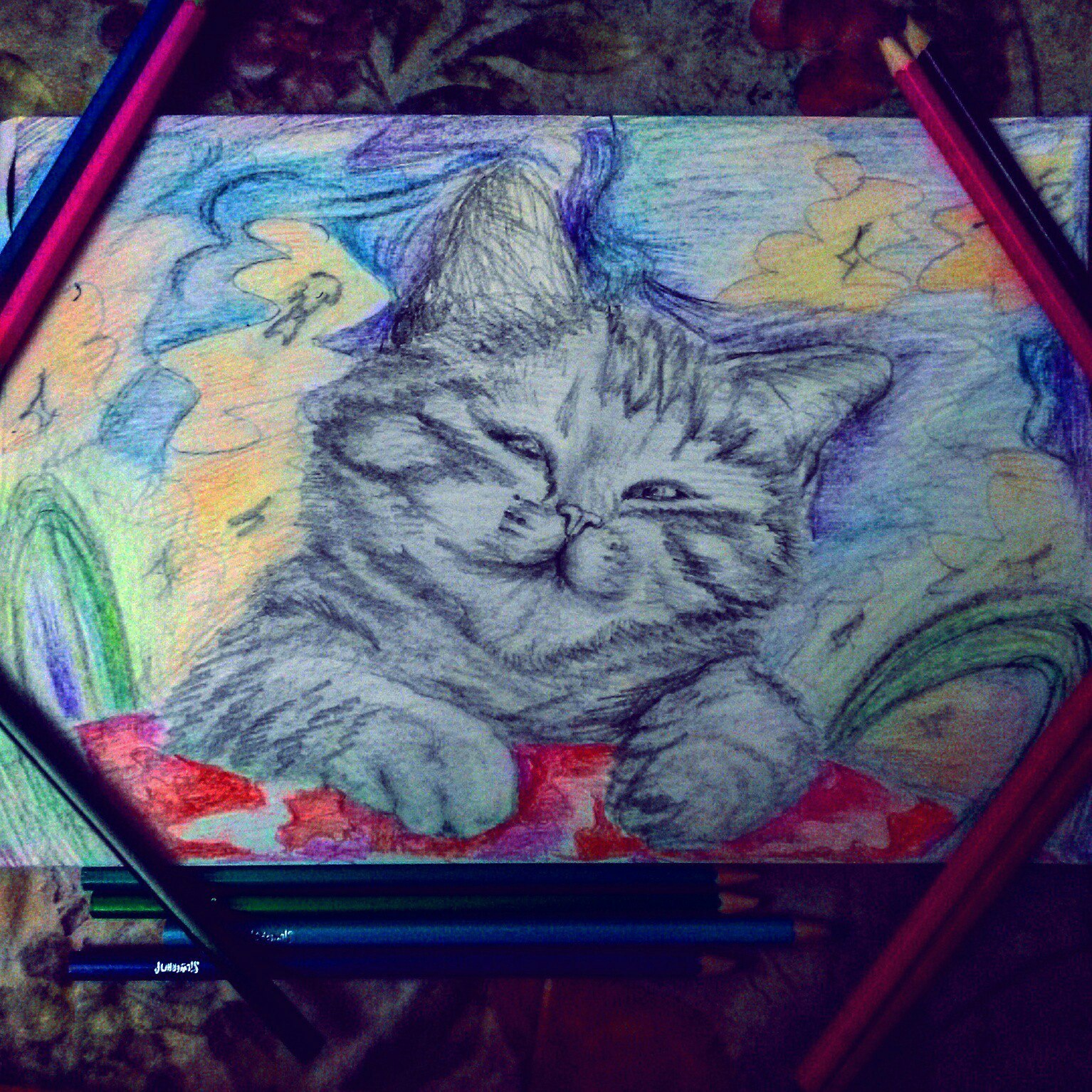 ~~~~My strange cats~~~~ - My, cat, Art, Drawing, , Watercolor, Gouache, Sketch, Space, Longpost