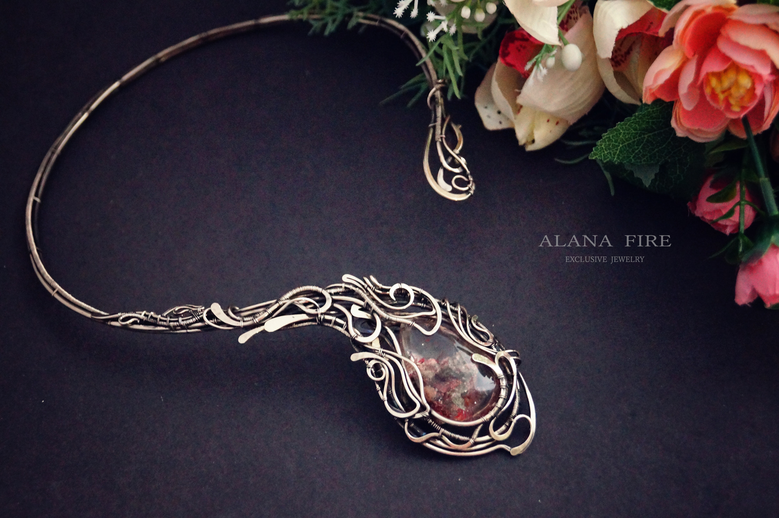 Neck loop :) - My, , , Wire wrap, , Handmade, Longpost, Decoration