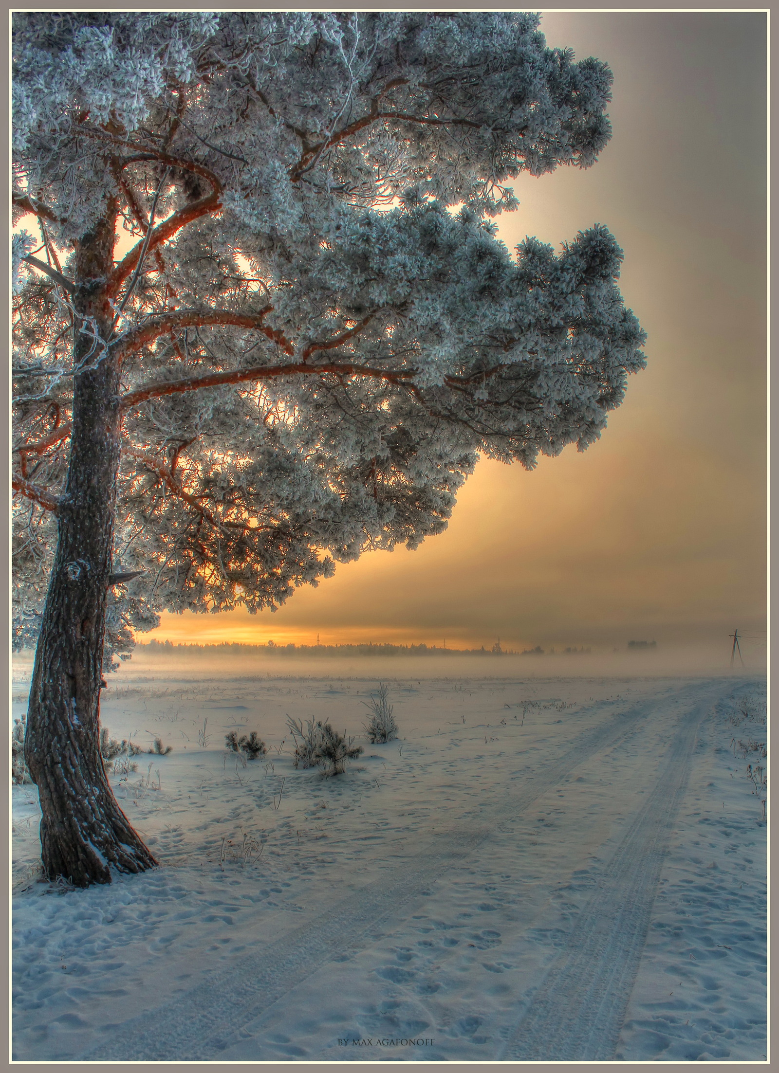 One frosty winter morning... - My, Winter, Landscape, Road, Sunrise, Zheleznogorsk