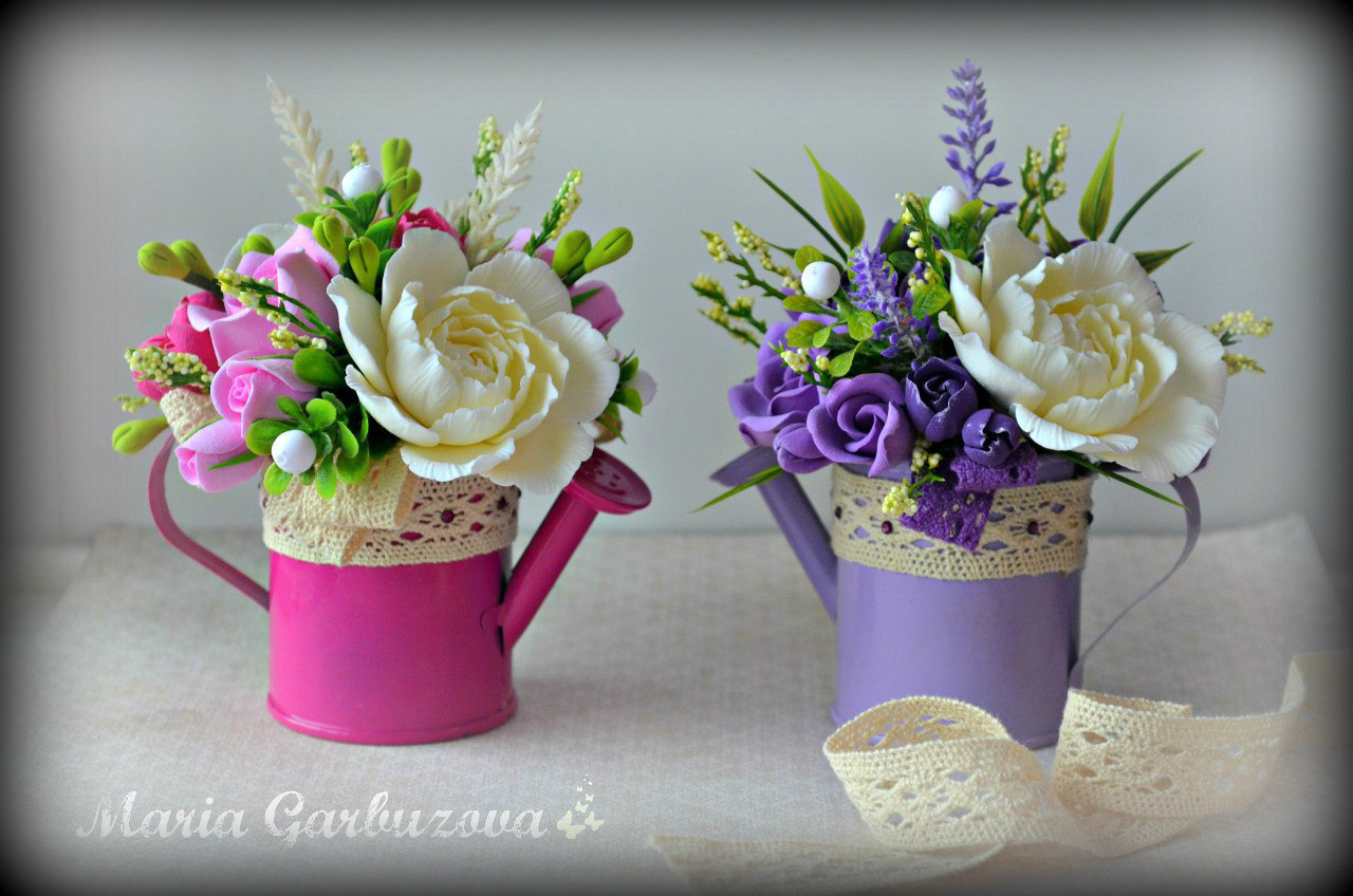 Interior bouquets with handmade flowers from polymer clay - My, Polymer clay, Polymer floristry, Лепка, Longpost