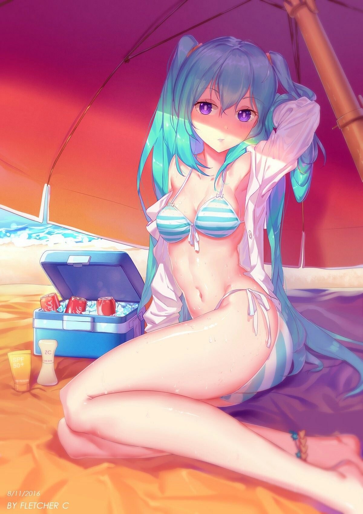 Summer, beach, swimwear and pants)) - NSFW, Anime, Art, Summer, Longpost