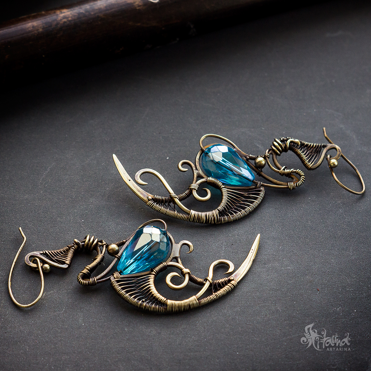 Brass earrings and some photos of the process - My, Wire wrap, Handmade, Creation, Fantasy, Decoration, Brass, Wire, Longpost