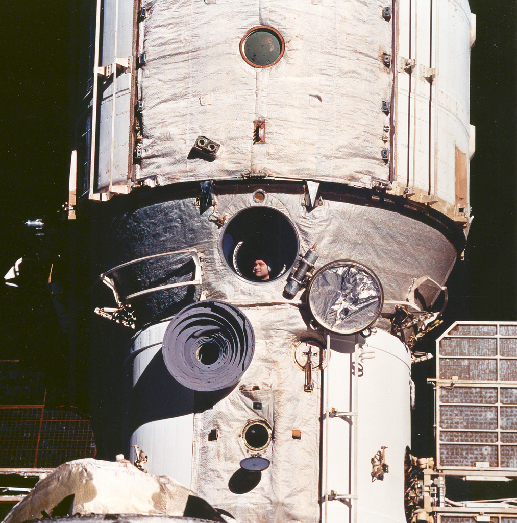 Cosmonaut V. V. Polyakov aboard the Russian space station Mir - Space, Peace