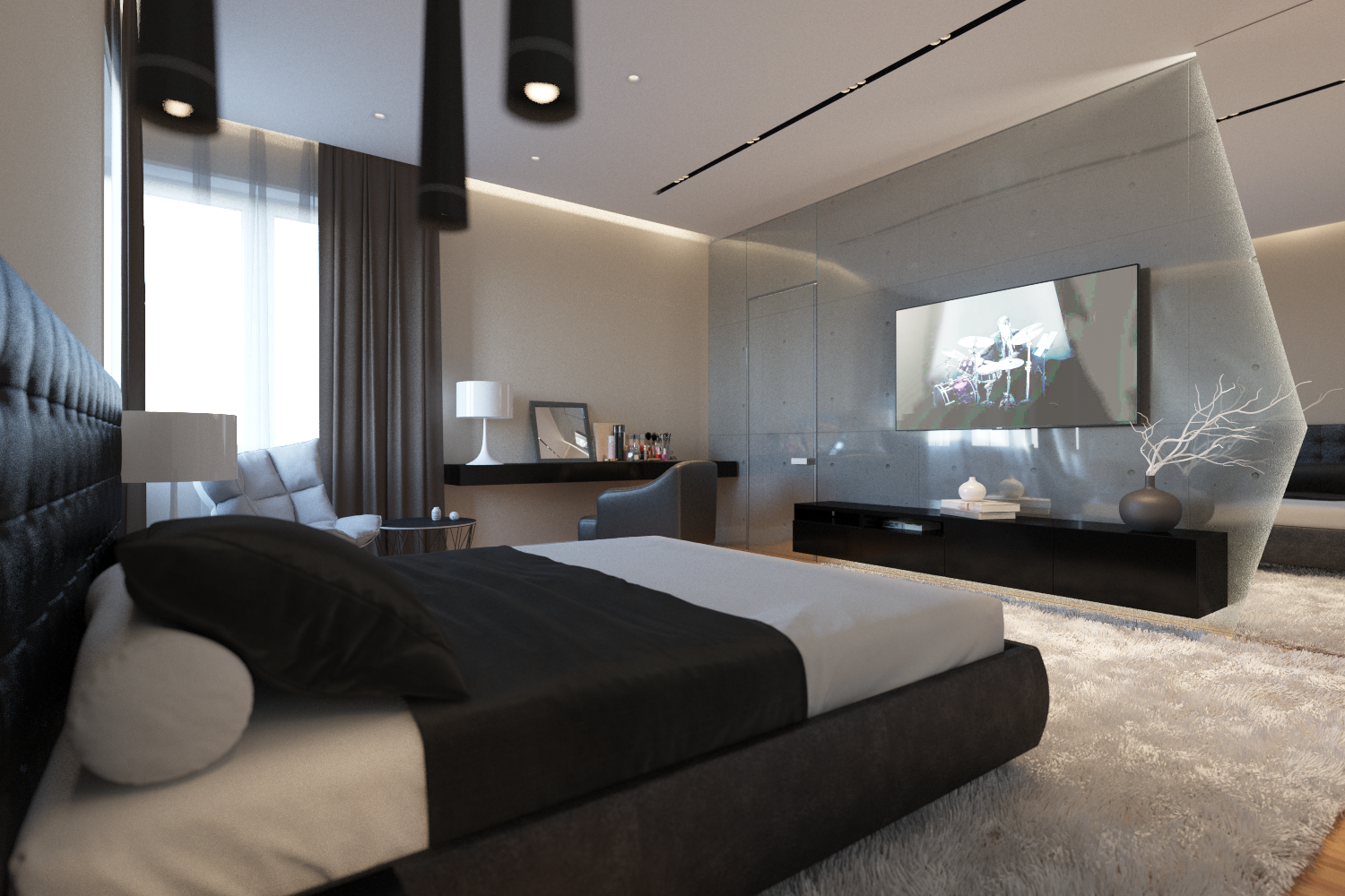Modern bedroom and layers for Photoshop - Photoshop, Interior Design, Longpost, 3DS max, Corona render, My, Interior, Bedroom, 3D max, Coronarender