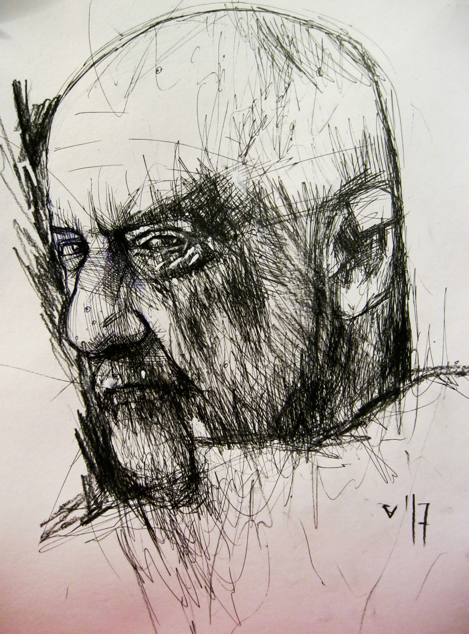 Portrait - My, Drawing, Portrait, Graphics, Pen, Coal