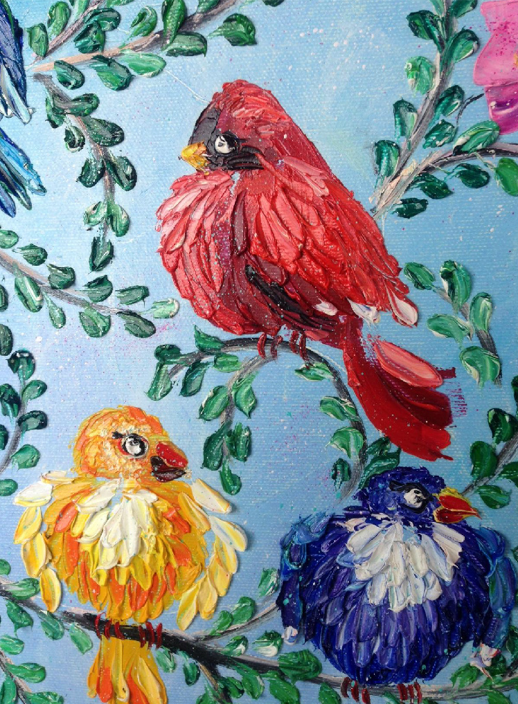 Birds. My picture - My, Painting, Oil painting, Palette knife, Oil paints, Painting, , Impasto, Longpost