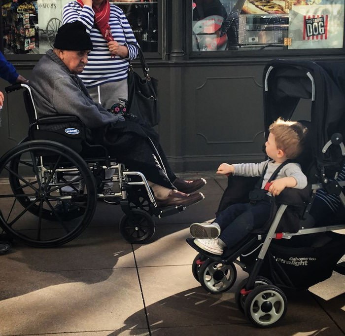 That moment when you realize what unites the beginning and end of life - A life, Stroller, Old men, Children, The street